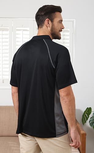 Men's Golf Polo Shirt Short Sleeve Moisture Wicking Quick Dry Performance UPF 50+ 5X-Large - Black
