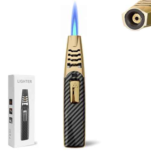 Torch Lighter, Windproof Adjustable Big Jet Flame Butane Torch, Refillable Gas Luxury Butane Lighter with Safety Lock for Candle Grill Camping Kitchen BBQ Cooking Soldering (Gas Not Included)