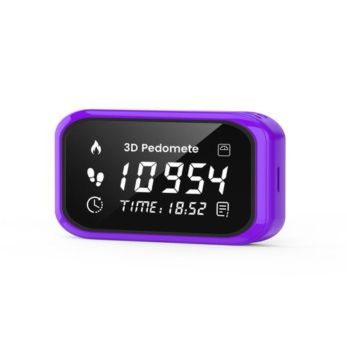 3D Pedometer Step Counter for Walking, Running & Fitness - Accurate Step & Calorie Tracker with LCD Display, Waist Clip & Armband, Rechargeable Battery - Track Daily Activity & Health Data, Purple