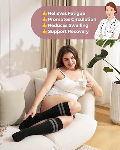 Momcozy Pregnancy Compression Socks Women X-Large Black 15-20mmHg Wide Calf