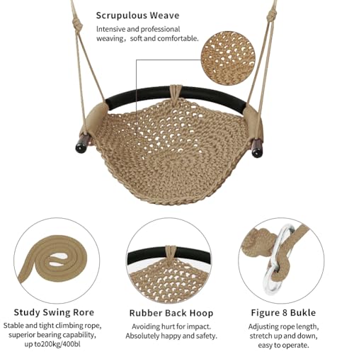 Hand-Knitting Toddler Swing Seat with Adjustable Ropes - Light Brown