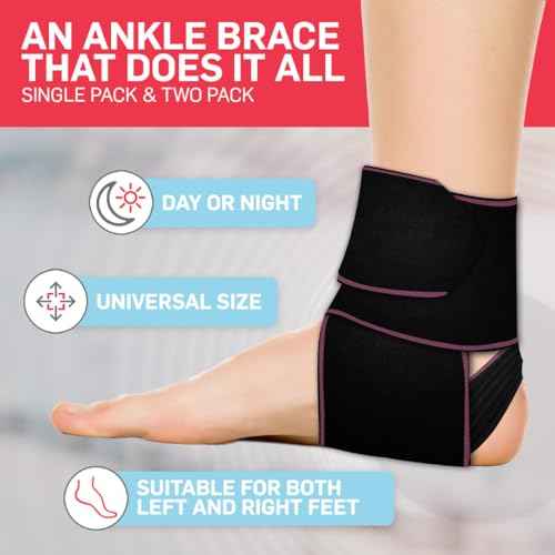 Dr. Arthritis Essentials Ankle Brace Support, Stabilizing Wrap for Sprains, Tendonitis, Achilles Injuries, Running, Basketball, Fits Left & Right Foot (Pink 2 Pack)