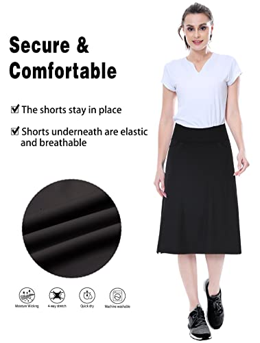 beroy Women's Midi Length Skorts with 3 Pockets - Black, Large