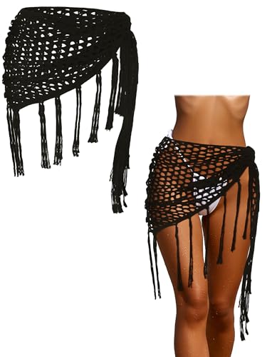 Geyoga Women's Crochet Cover Up Skirt Black Mermaid Tulle Beach Wrap