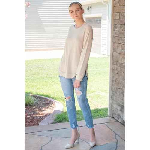 OFEEFAN Womens Sweatshirt Crewneck Long Sleeve Shirts High Low Tops Curved Hem