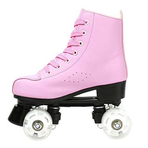 Pink High-Top Roller Skates for Women Men Double-Row PU Wheels - Size 40 US / 9 Women, 7.5 Men