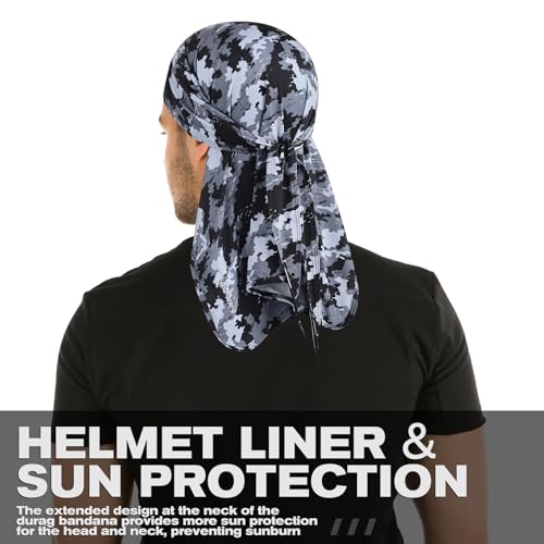 Bandanas Skull Cap for Men Women 3-in-1 Breathable Helmet Liner Neck Widening UV Sun Protection Neck Drape Do Rag Cycling Cap
