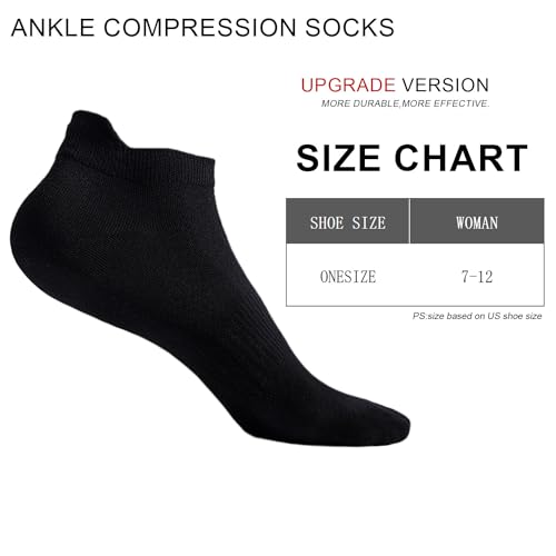 Ankle Compression Socks for Women - 6 Pairs Short Support Socks - Black