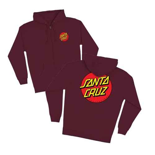 SANTA CRUZ Men's Midweight Zip Up Hooded Sweatshirt Classic Dot Skate Zip Up Sweatshirt