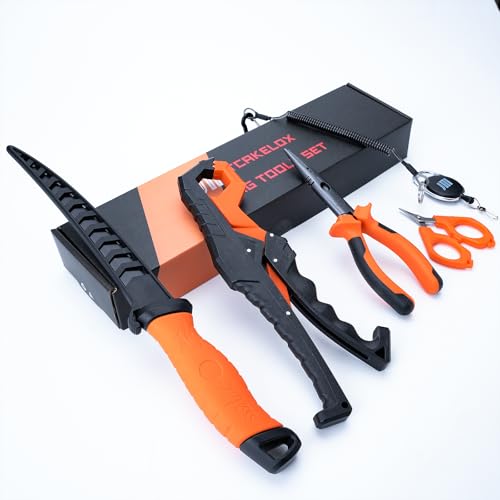 6-Piece Fishing Tool Kit with Pliers, Fillet Knife, Fish Lip Gripper & Retractor