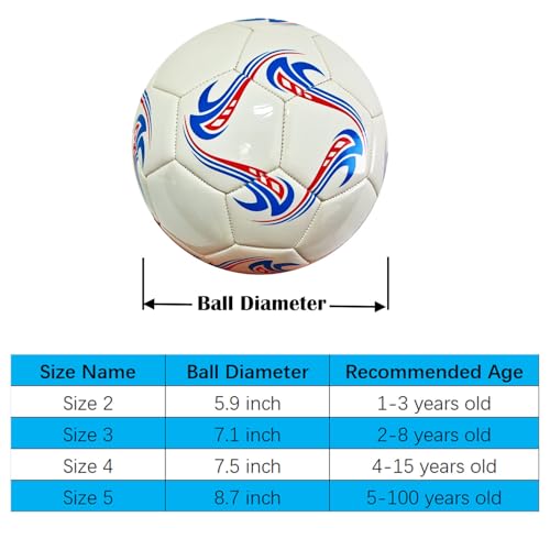 Soccer Ball Size 3 Practice Training Ball for Boys Girls - White, Anti-Explosion Leather