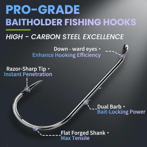 Natufish Baitholder Fishing Hooks 50pcs/3/0 Offset Double Barbed Saltwater