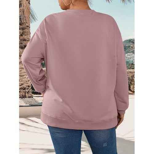 TAKEYAL Plus Size Sweatshirt for Women Oversized Casual Crew Neck Drop Shoulder Pullover Teen Girls Clothes