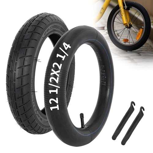 12 1/2 x 2 1/4 Bike Tires and Inner Tubes, 12.5x2.25 BMX Tire Sets (57-203) Compatible with Jetson Kids Bike Caster Trike Bob Stroller and Other 12 Inch Bicycle Tires and Tubes