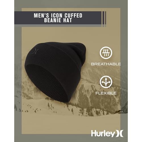 Hurley Men's Winter Hat - Heavyweight Slouchy Fit Icon Cuffed Beanie