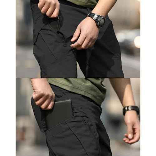 Men's Lightweight Quick-Dry Tactical Pants, Water Resistant Hiking Pants with Pockets for Outdoor & Work (No Belt)