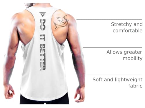 Boyzn Men's Workout Tank Tops 1 Pack Large White - Y-Back Athletic Sleeveless T-Shirts