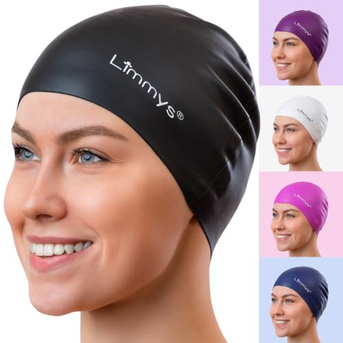 Limmys Silicone Swim Cap for Adults - One Size Black Non-Slip Fit