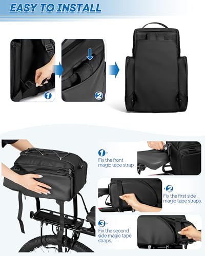 Convertible Bicycle Rear Rack Bag with Reflective Strips & Multiple Pockets