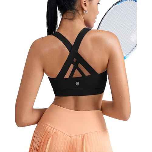 RUNNING GIRL Sports Bra for Women, Criss-Cross Back Padded Strappy Sports Bras Medium Support Yoga Bra with Removable Cups