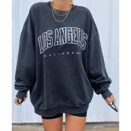 Langwyqu Women's Oversized Sweatshirt Los Angeles California Crewneck Long Sleeve Casual Loose Pullover Tops