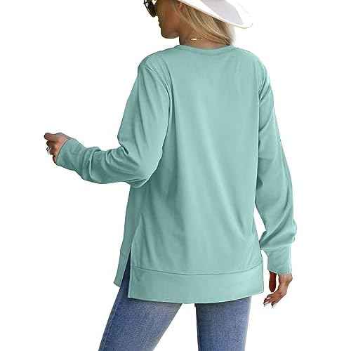 Saloogoe Sweatshirt for women Side Split Fall Fashion 2025 Long Sleeve Shirts Trending Now