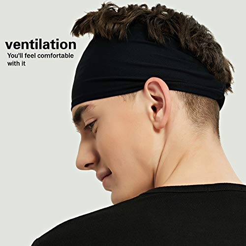 Pilamor Sports Headbands for Men 5 Pack - Sweatbands for Workout Running & Fitness - White, Brown, Dark Gray, Black, Green