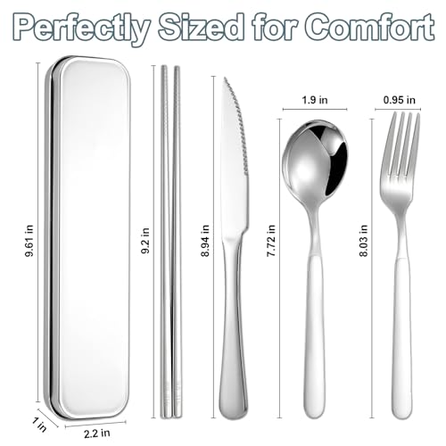 316 Stainless Steel Travel Utensils Set with Case - Reusable Cutlery for Camping, Lunch, Work