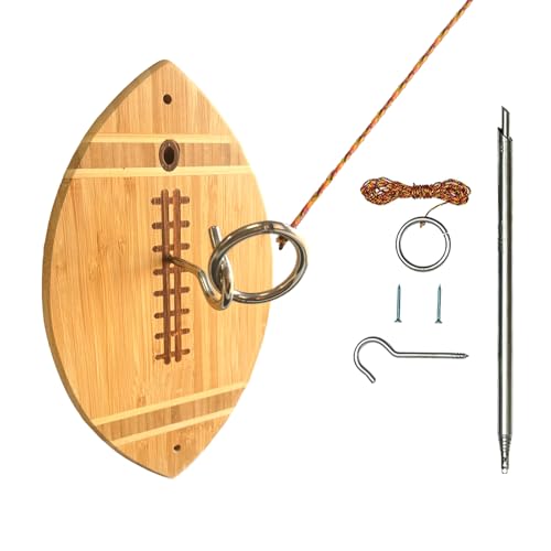 Indoor & Outdoor Hook Ring Toss Game Set with Wooden Rings, Hooks & Adjustable Paracord