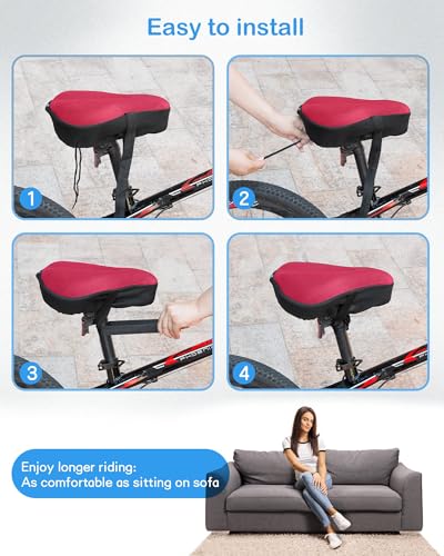Red Gel Bicycle Seat Cover Cushion for Women and Men