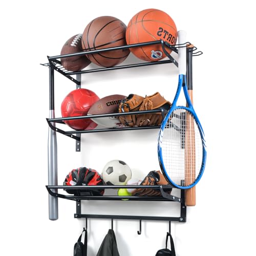 Black XCSOURCE 3-Tier Wall Mount Sports Equipment Organizer with Side Holders