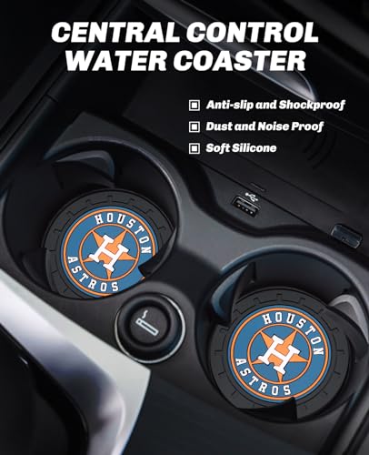 2PCS Car Cup Holder Coasters - Houston Astros Baseball Fan Accessories - Non-Slip Silicone Inserts with Team Logo - Vehicle Interior Decor