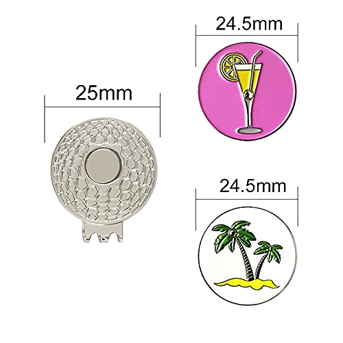 Colorful Golf Ball Markers with Silver Hat Clips - Cup Palm Tree Variation