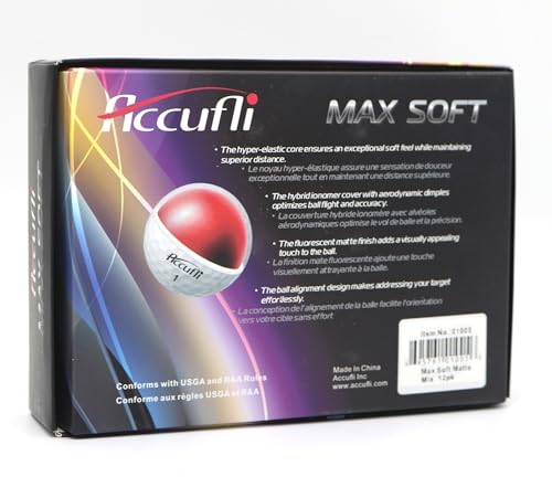 ACCUFLI Max Soft Matte Golf Balls 12-Pack - High Performance, Accurate, Fluorescent Finish