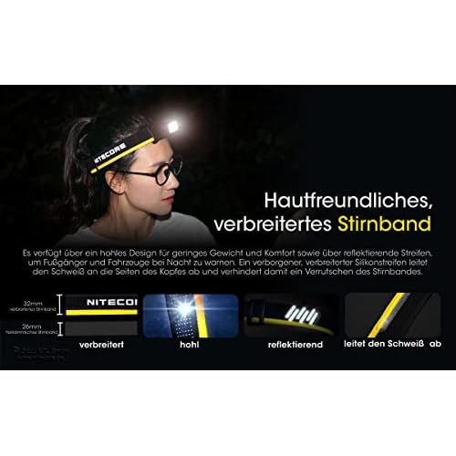 Nitecore Headlamp NU43 Lightweight USB C Rechargeable LED Head Torch 1400 Lumens 130m Beam Range Red Light for Night Vision