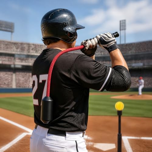 Red Rope Swing Bat Trainer for Baseball & Softball with 12 Training Balls