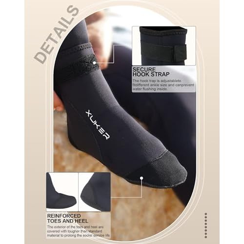 XUKER Neoprene Water Socks 3mm, Sand Proof Beach Volleyball Socks Diving Socks for Outdoor Water Sports
