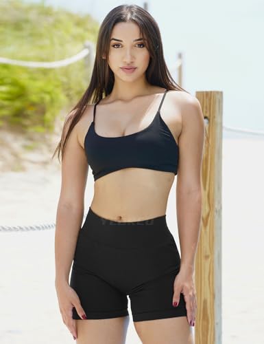 Women’s CoreFlex Workout Scrunch Shorts with V-Back & Booty Lift - Medium Black