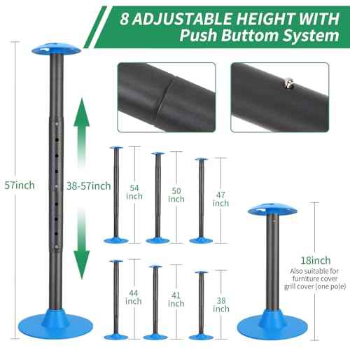 Windproof Boat Cover Support Pole System 2 Pcs with 8 Adjustable Heights Telescoping Steel Furniture Cover Support Poles 18"-57" with Straps Storage Bag