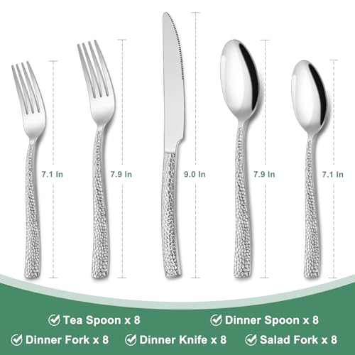 Wave Hammered Silverware Set for 8 - 40-Piece Stainless Steel Flatware Collection