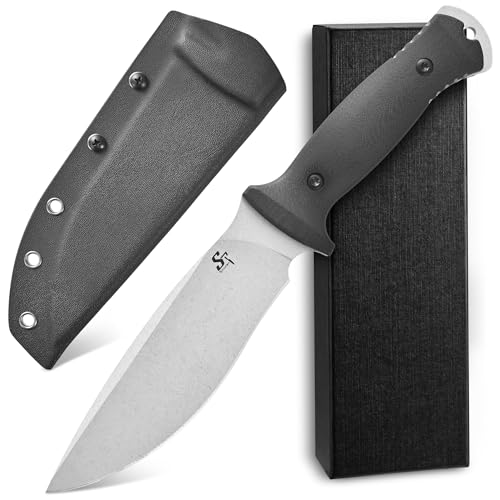 Fixed Blade Knife with Stonewashed Steel Blade and G10 Handle - Silver, Full Tang, Survival Outdoor Knife