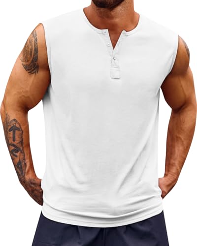 Men's Sleeveless Muscle Tank Top - Workout Gym Casual Summer Beach Shirt XL White