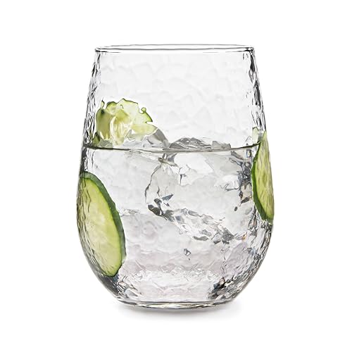 Hammered Stemless Wine Glass Set of 8 - 17 oz - Variation of THIS listing