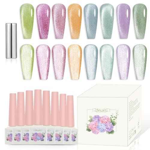 ADHERE Hard Candy Series - Cat Eye Gel Nail Polish Kit ? Magnetic Cat Eye Nail Polish Gel para u?as Glitter Shining Nail Gel Polish Soak Off UV Magnetic Gel Nail Varnish, Brown