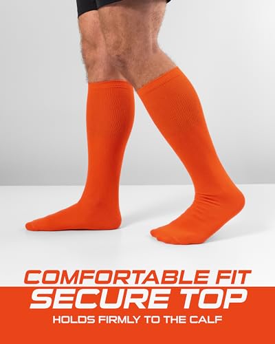 Lightweight Sports Socks for Baseball, Softball, Football & Soccer - Large Orange