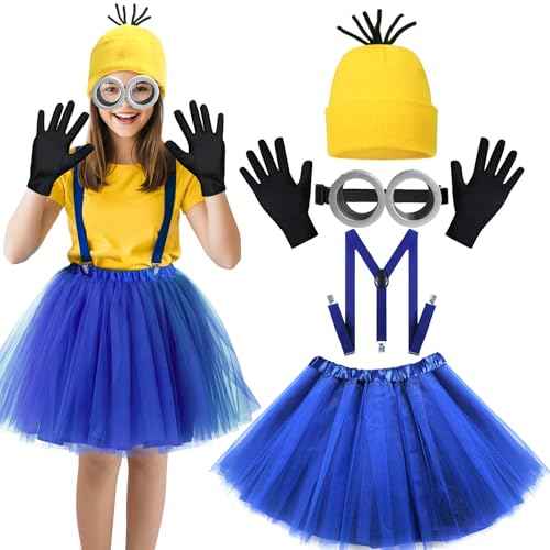 5 PCS Adult Kids girls Halloween Costume,Goggles/Beanie/Tutu/Suspenders/Gloves Halloween Accessories Cosplay Party Set
