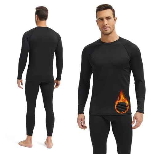 Men's Thermal Underwear Long Johns Fleece Lined Compression Pants Shirts Tops Athletic Base Layer Set Cold Weather