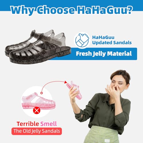 Girls Jelly Sandals Summer Costume Princess Dress Flat Breathable Waterproof Gladiator Shoes - Glitter Black, Little Kid 10.5