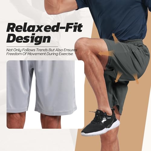 Men's Athletic Shorts 3 Pack - Quick Dry Gym Shorts with Pockets, S-6XL - Dark Grey