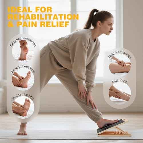 Professional Slant Board for Calf Stretching, Adjustable Portable Wooden Board with 2 Resistance Bands & Training Poster,300 lbs Weight Capacity Calf Stretch Wedge for Legs & Flexibility Training
